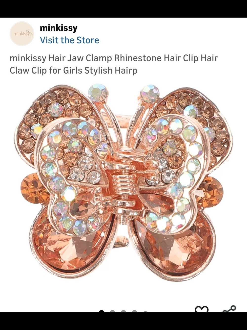 Rhinestone Butterfly Hair Jaw Clamp - Rose Gold